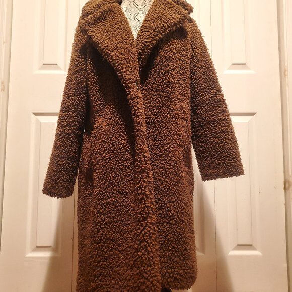 Lucky Brand Missy Faux Shearling Coat In Pecan - Picture 1 of 6